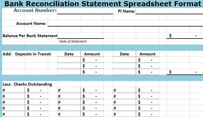 Bank Account Spreadsheet