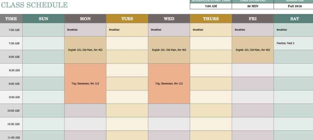 Class-Schedule-Spreadsheet